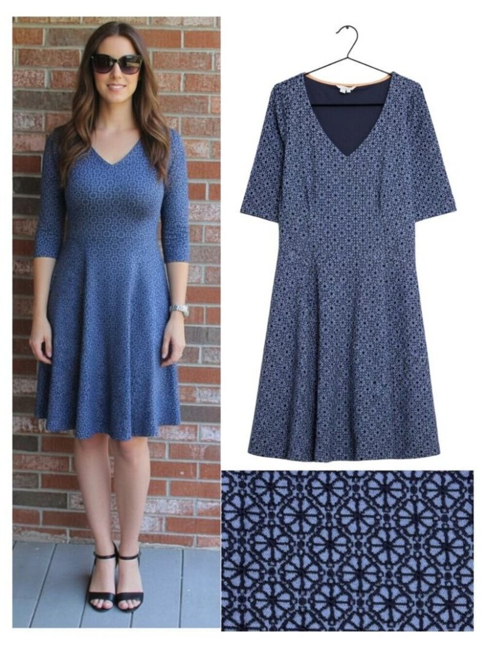 BODEN Floral Jacquard A-Line Dress Size 2 Petite Blue